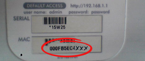 MAC address on the backside of the router